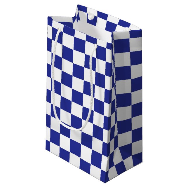 Checkered Blue and White Small Gift Bag (Front Angled)