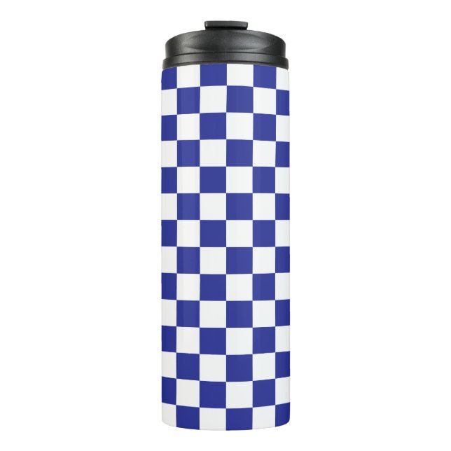 Checkered Blue and White  Thermal Tumbler (Front)