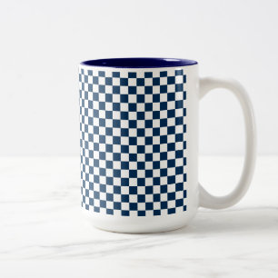 Checkered Blue and White Two-Tone Coffee Mug
