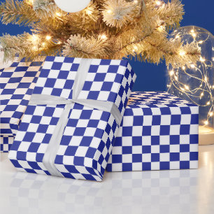 Checkered Blue and White Wrapping Paper
