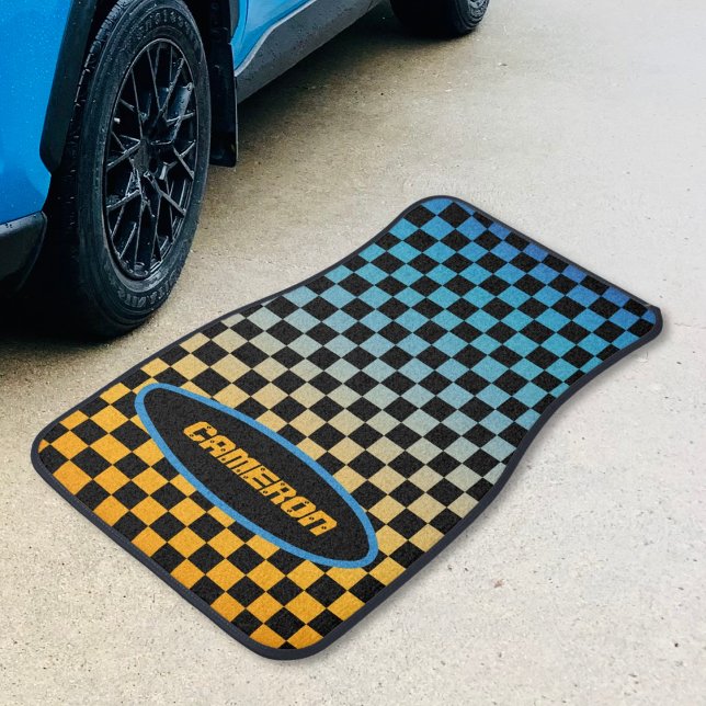 Checkered Blue and Yellow Sunset Car Floor Mat (Creator Uploaded)
