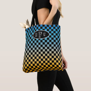 Checkered Blue and Yellow Sunset Monogram Tote Bag
