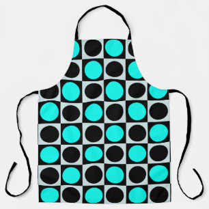 Checkered Blue Black Circles Pattern Design  Apron