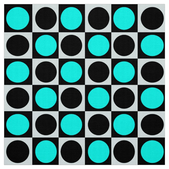 Checkered Blue Black Circles Pattern Design  Fabric (Swatch)