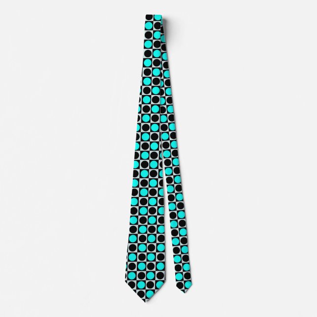 Checkered Blue Black Circles Pattern Design  Neck Tie (Front)