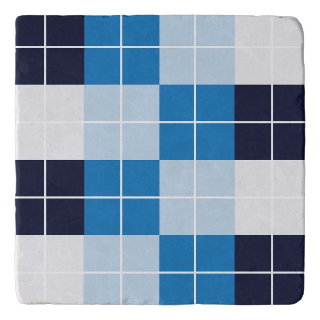 Checkered Blue Checkered Pattern Trivet (Front)