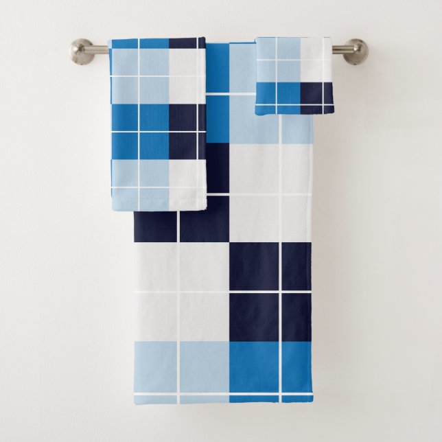 Checkered Blue Checkered Plaid Pattern Bath Towel Set (Insitu)