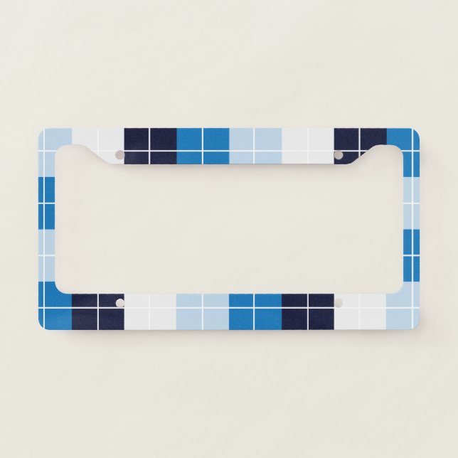 Checkered Blue Checkered Plaid Pattern  License Plate Frame (Front)