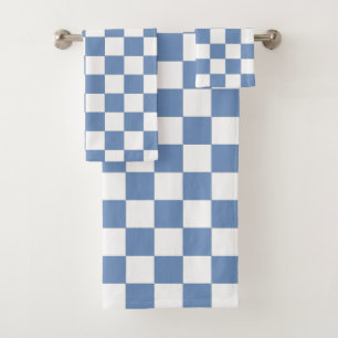 Checkered Blue/Gray and White Bath Towel Set