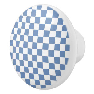 Checkered Blue/Gray and White Ceramic Knob