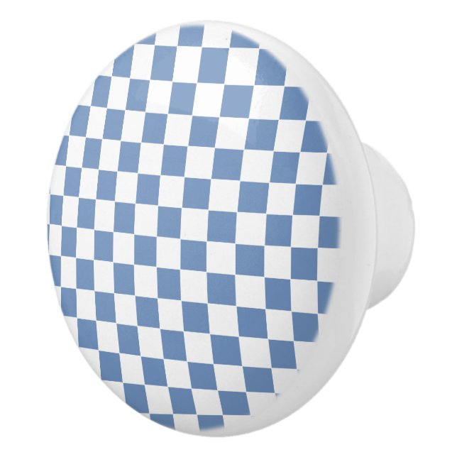 Checkered Blue/Gray and White Ceramic Knob (Right)