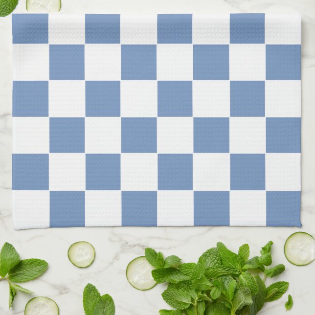 Checkered Blue/Gray and White Kitchen Towel (Folded)