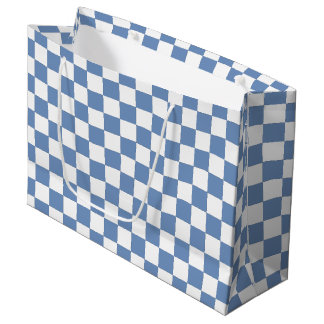 Checkered Blue/Gray and White Large Gift Bag