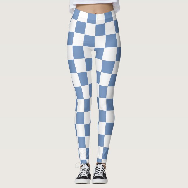 Checkered Blue/Gray and White Leggings (Front)