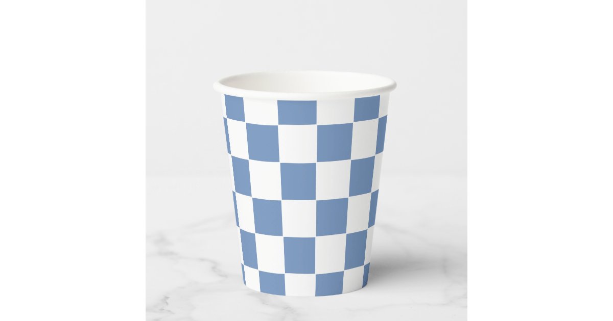 Checkered Blue/Gray and White Paper Cups | Zazzle