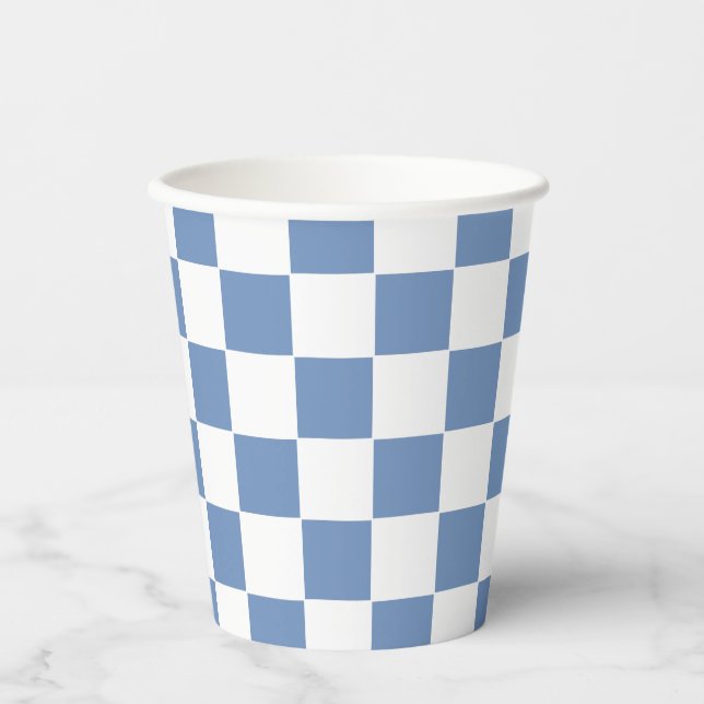 Checkered Blue/Gray and White Paper Cups (Front)