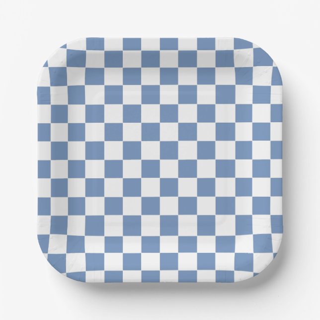 Checkered Blue/Gray and White Paper Plates (Front)