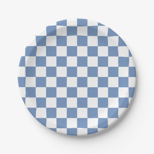 Checkered BlueGray and White Paper Plates