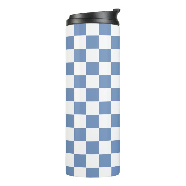 Checkered Blue/Gray and White Thermal Tumbler (Rotated Left)