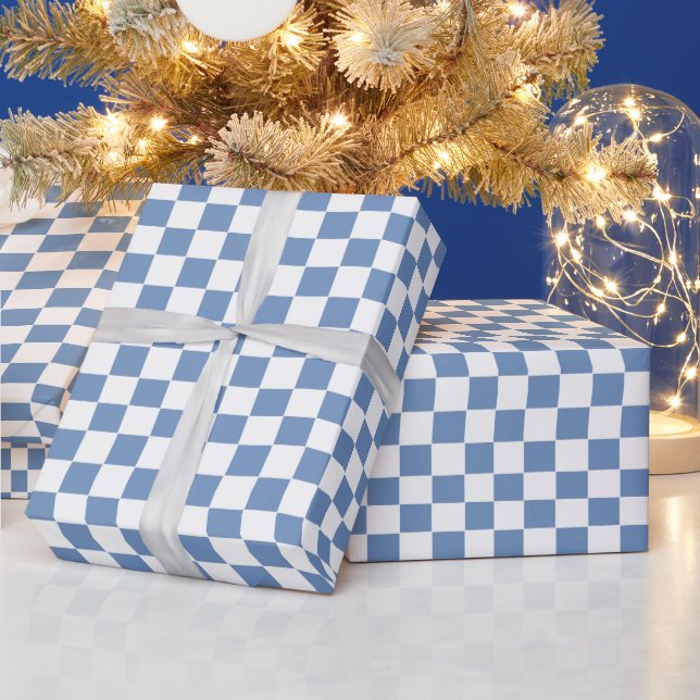 Checkered Blue/Gray and White Wrapping Paper (Holidays)