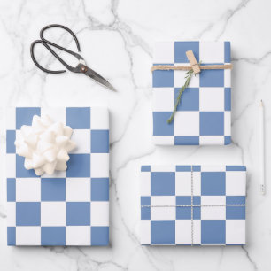 Checkered Blue/Gray and White Wrapping Paper Sheets