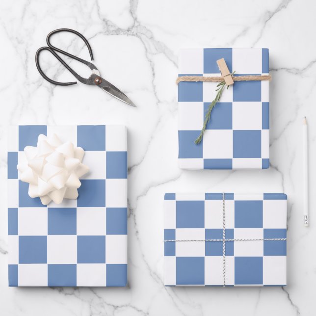 Checkered Blue/Gray and White Wrapping Paper Sheets (Front)