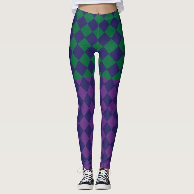 Checkered Blue, purple and Green Smaller Leggings. Leggings (Front)