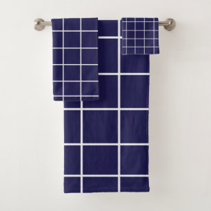 Checkered Blue White Checkered Bath Towel Set
