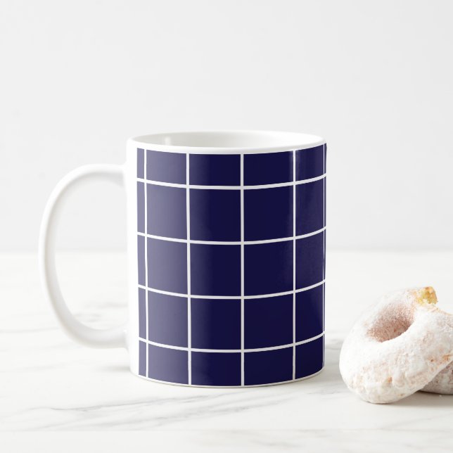 Checkered Blue White Checkered Coffee Mug (With Donut)