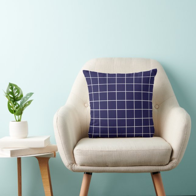 Checkered Blue White Checkered  Throw Pillow (Chair)