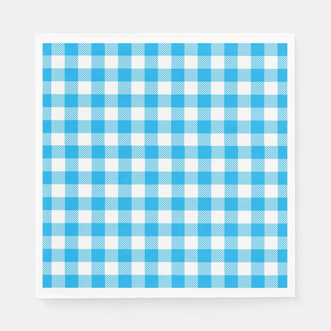 Checkered Blue White Checks Pattern Gingham Plaid Napkins (Front)