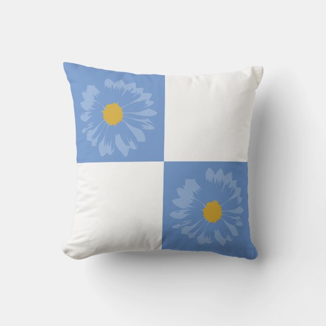 Checkered Blue & White Flower Pillow (Front)