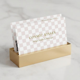 Checkered Blush Pink QR Code Boutique Marketing Business Card