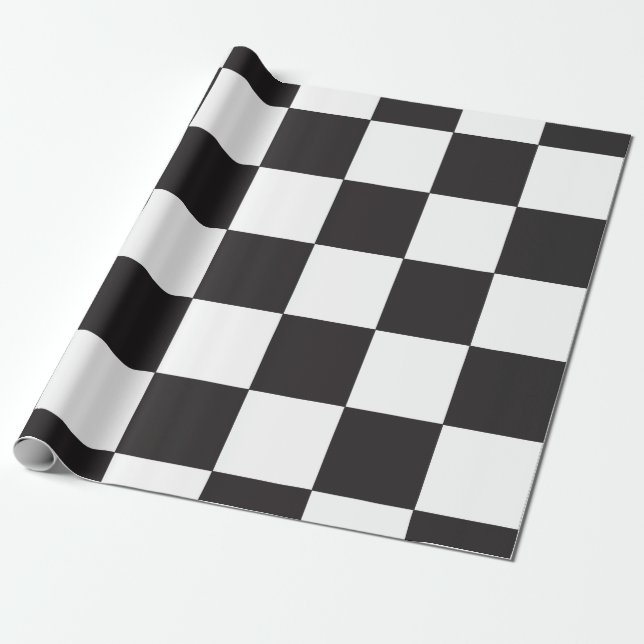 Checkered Board Pattern Black and White Wrapping Paper (Unrolled)