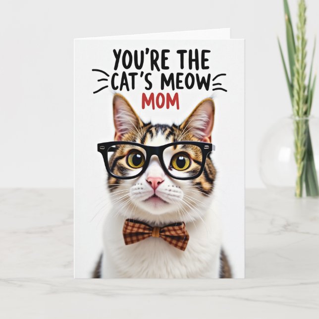 Checkered Bow Cat Card (Front)