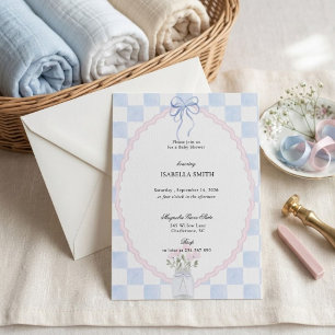 Checkered Bow Coquette Baby Shower Decor Invitation