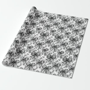 Checkered Bow Coquette Black and White Wrapping Paper