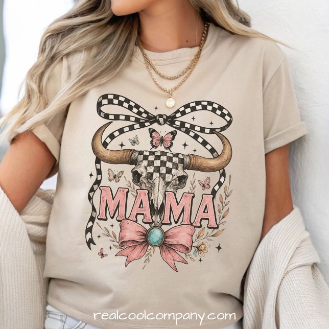 Checkered Bow Skull Mama Western Vibes Tee (Creator Uploaded)