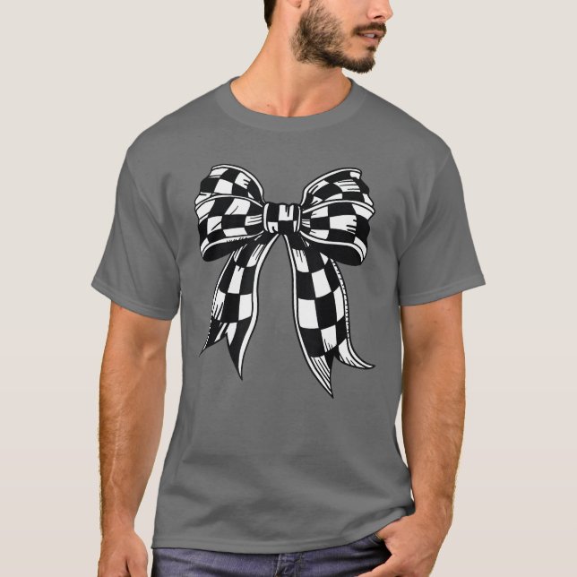 Checkered Bow Tie Flag Automobile Motor Race Racin T-Shirt (Front)