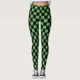 Checkered Brazil Flag Pattern Leggings