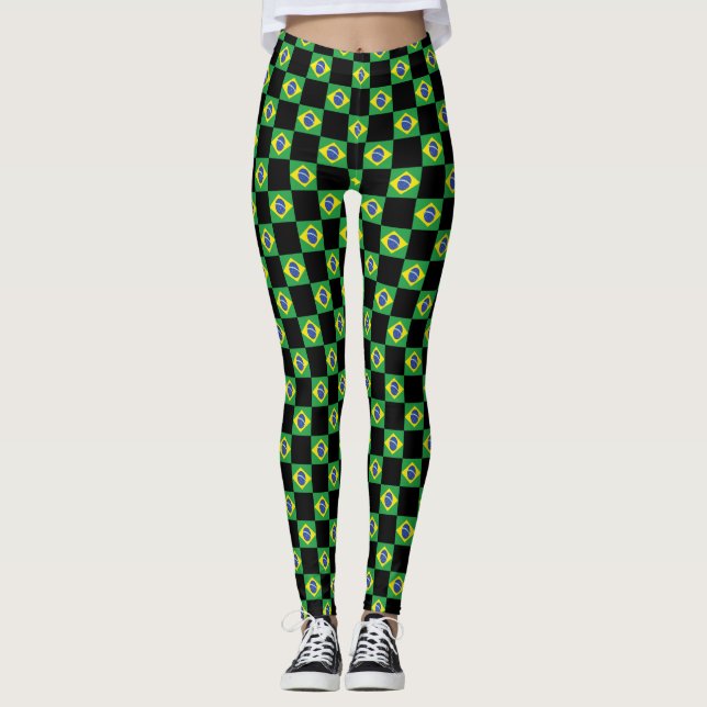 Checkered Brazil Flag Pattern  Leggings (Front)