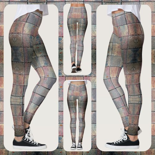 Checkered Brick Red and Gray Grunge Chic Leggings