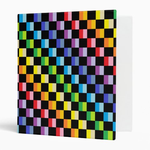 Checkered Broader Spectrum Rainbow Black 3 Ring Binder