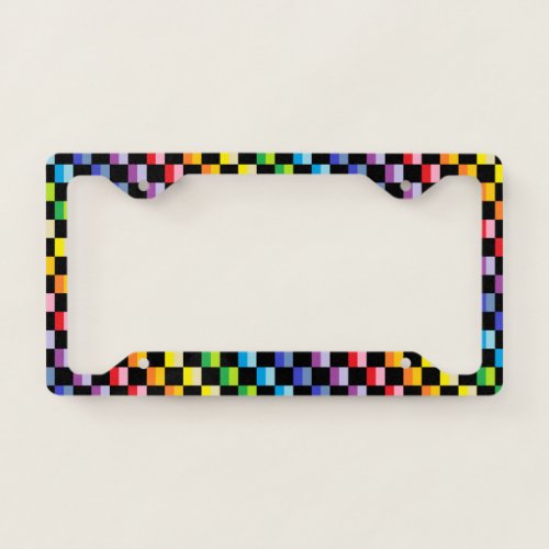 Checkered Broader Spectrum Rainbow Black License Plate Frame