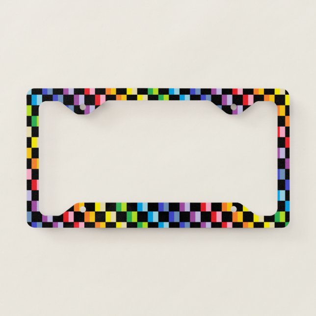 Checkered Broader Spectrum Rainbow Black License Plate Frame (Front)