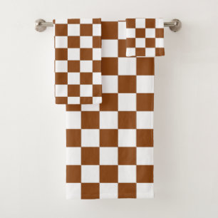 Checkered Brown and White  Bath Towel Set