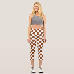 Checkered Brown and White Capri Leggings