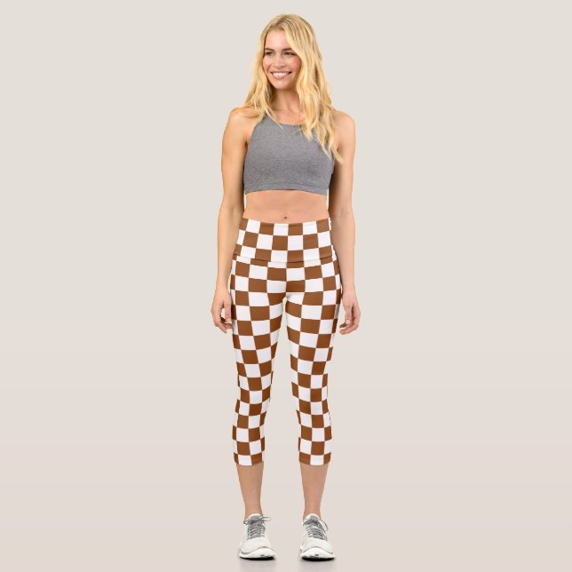 Checkered Brown and White  Capri Leggings (Front)