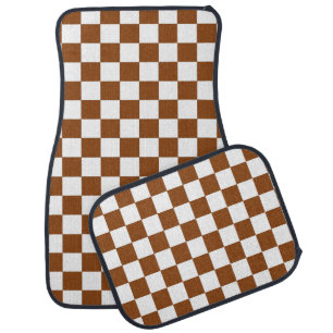 Checkered Brown and White Car Floor Mat
