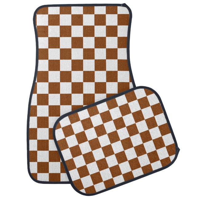 Checkered Brown and White  Car Floor Mat (Set)